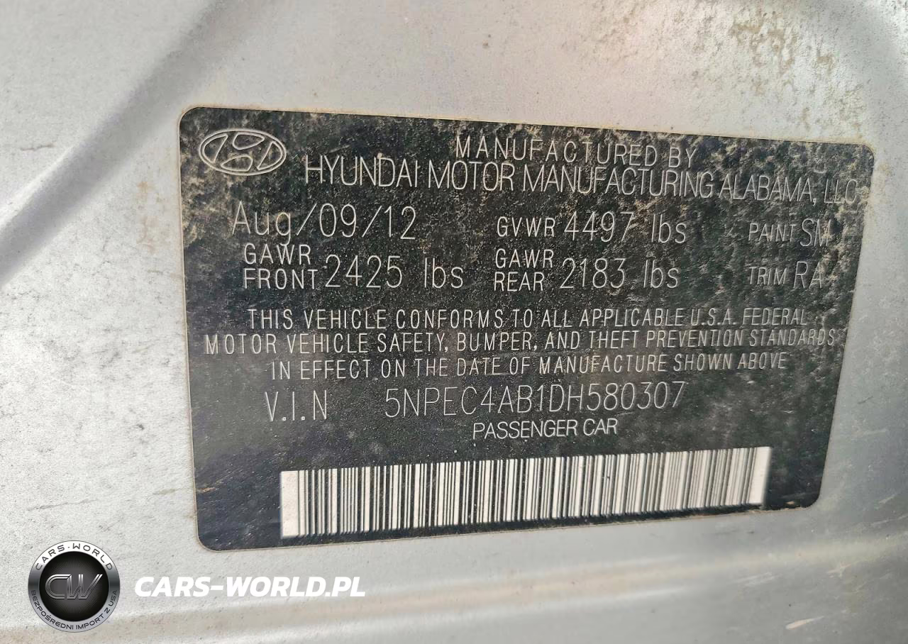 2013 Hyundai Sonata Limited 2.0T VIN:5NPEC4AB1DH580307 - 12