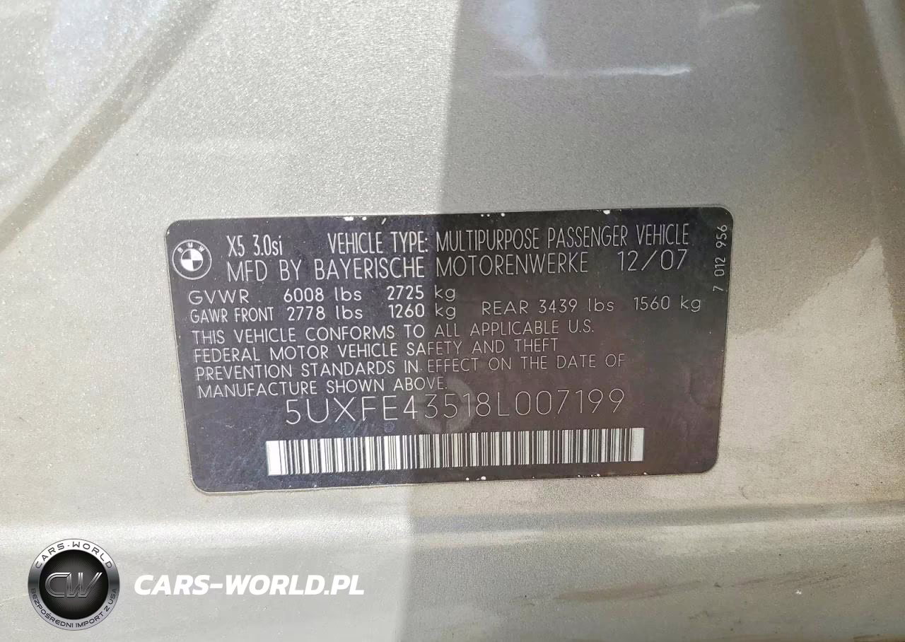 2008 BMW X5 3.0I VIN:5UXFE43518L007199 - 13