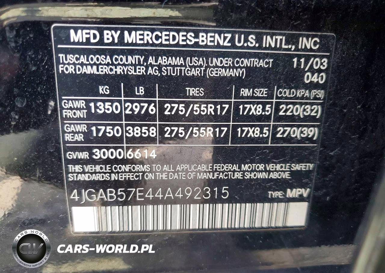 2004 Mercedes-Benz Ml 350 VIN:4JGAB57E44A492315 - 13