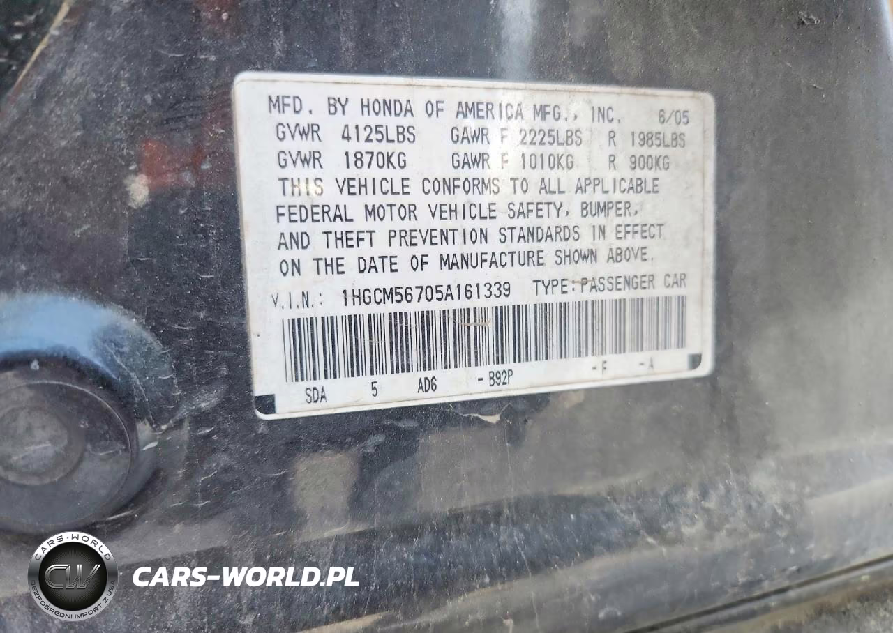2005 Honda Accord Ex VIN:1HGCM56705A161339 - 12