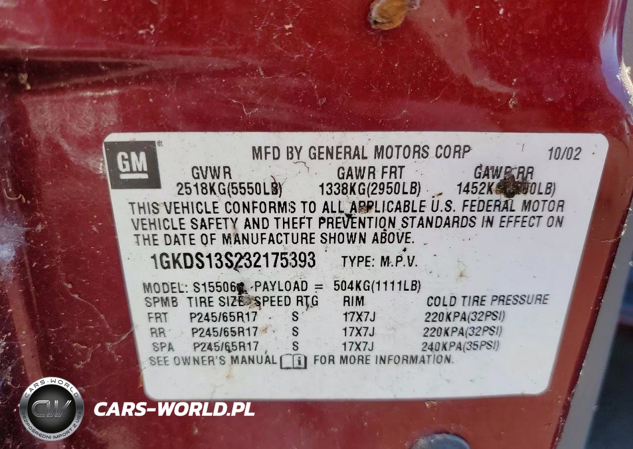 2003 GMC Envoy VIN:1GKDS13S232175393 - 13