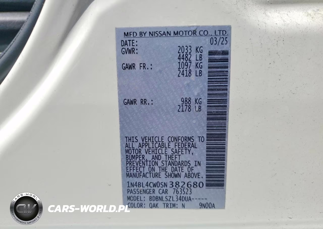 2025 Nissan Altima 2.5 Sr VIN:1N4BL4CW0SN382680 - 13