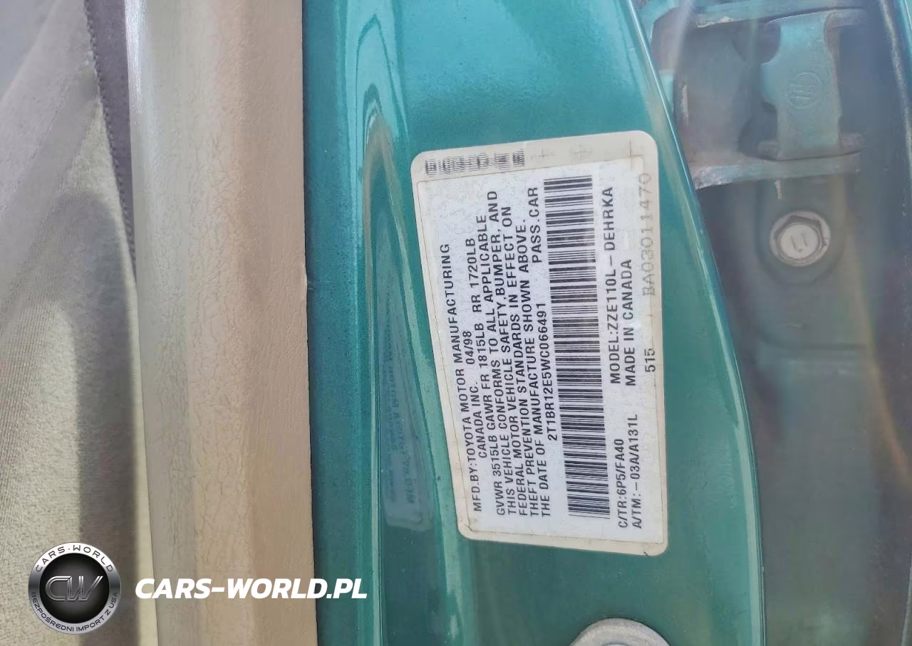 1998 Toyota Corolla VIN:2T1BR12E5WC066491 - 12