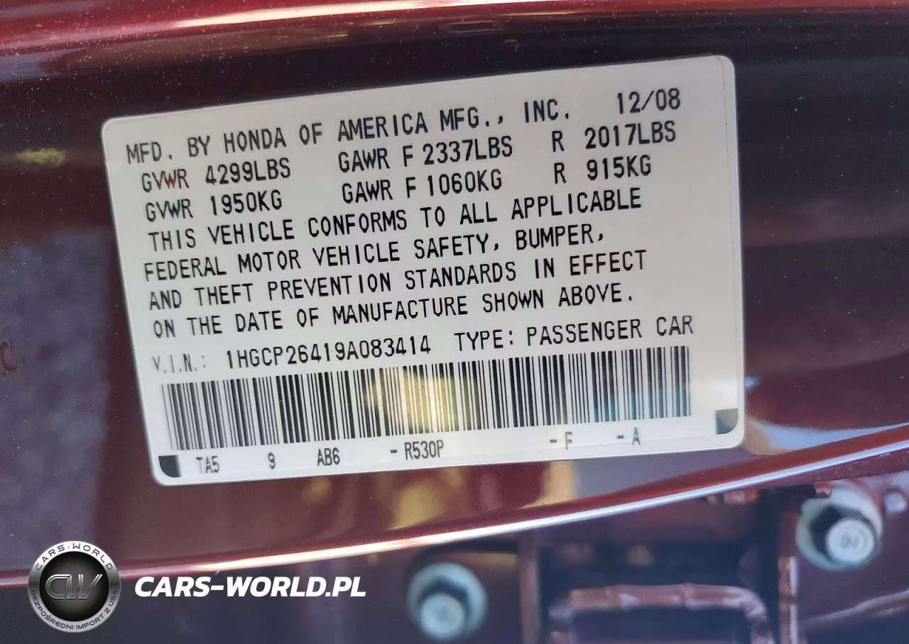 2009 Honda Accord Lxp VIN:1HGCP26419A083414 - 13
