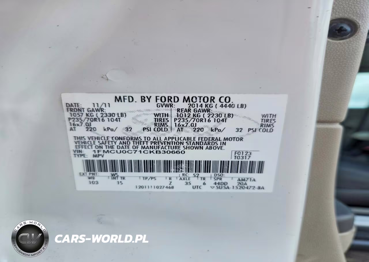 2012 Ford Escape Xls VIN:1FMCU0C71CKB30660 - 13