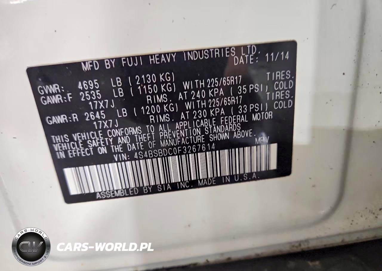 2015 Subaru Outback 2.5I Premium VIN:4S4BSBDC0F3267614 - 13
