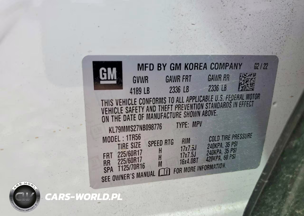 2022 Chevrolet Trailblazer Ls VIN:KL79MMS27NB098776 - 13