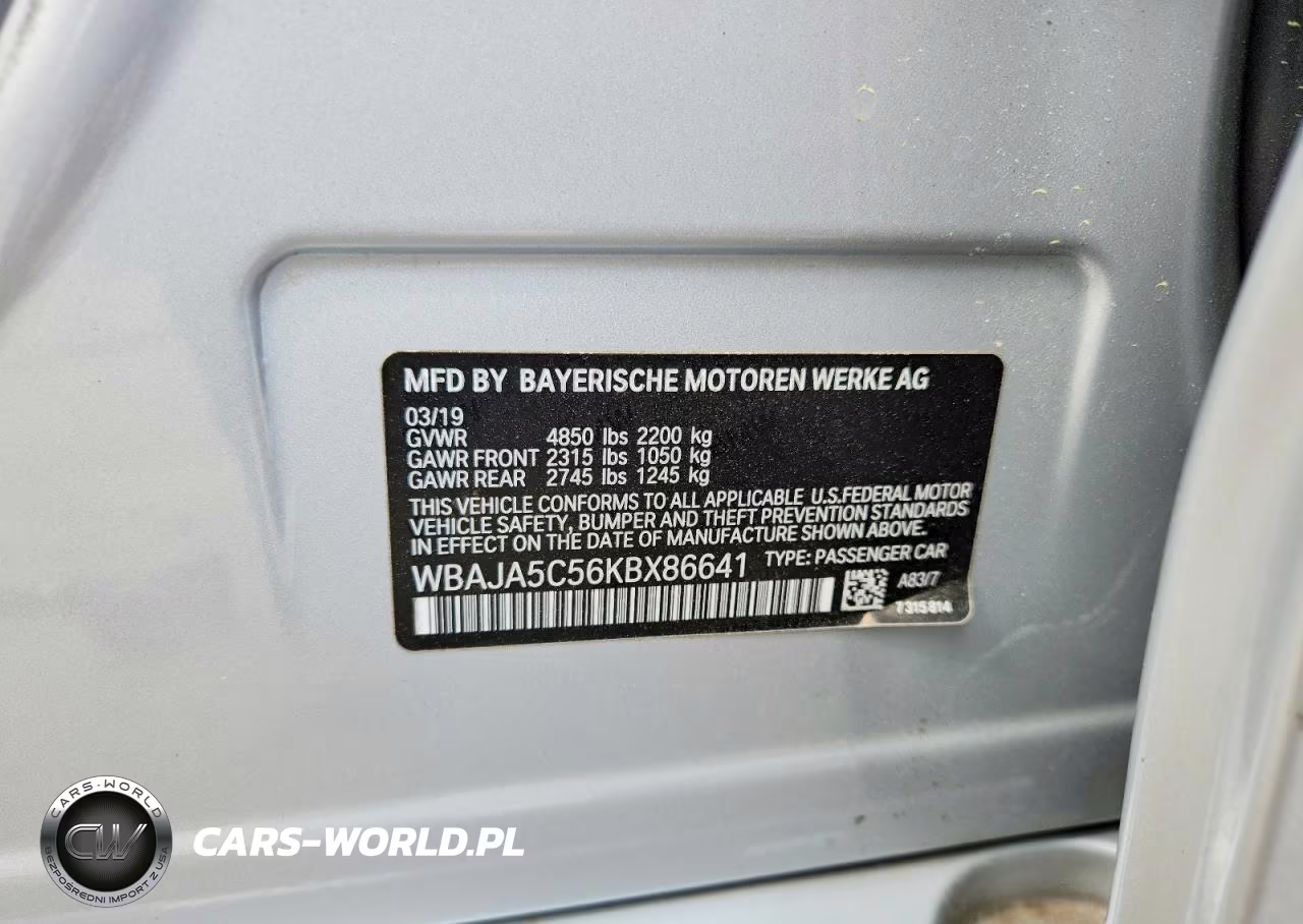 2019 BMW 530 I VIN:WBAJA5C56KBX86641 - 12