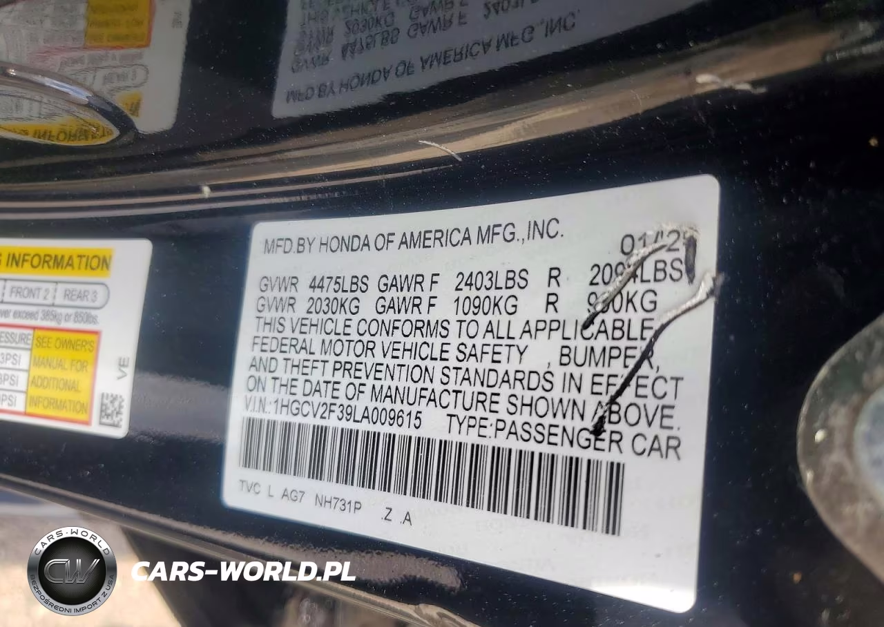 2020 Honda Accord Sport VIN:1HGCV2F39LA009615 - 12