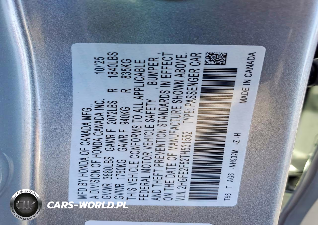 2026 Honda Civic Sport VIN:2HGFE2F52TH531552 - 13
