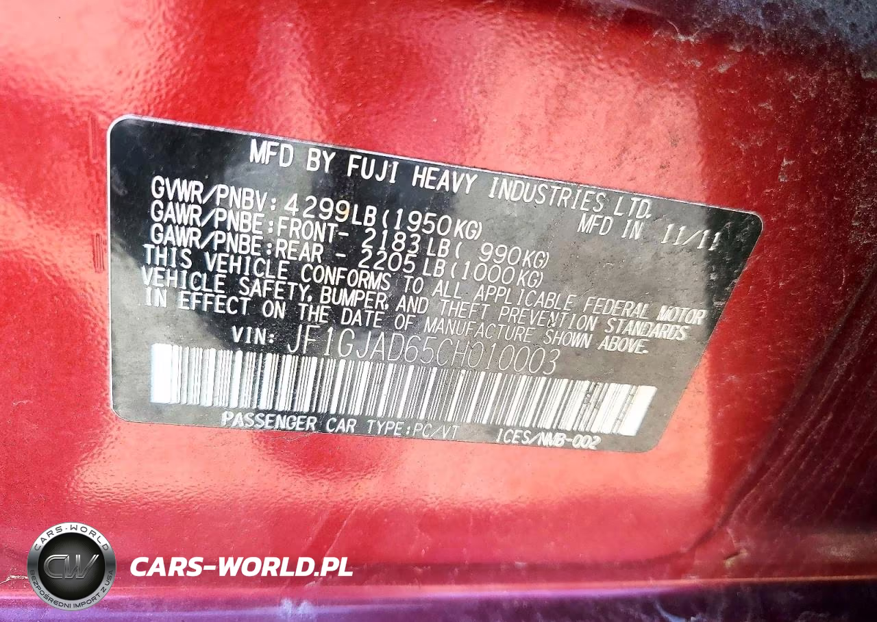 2012 Subaru Impreza Premium VIN:JF1GJAD65CH010003 - 12