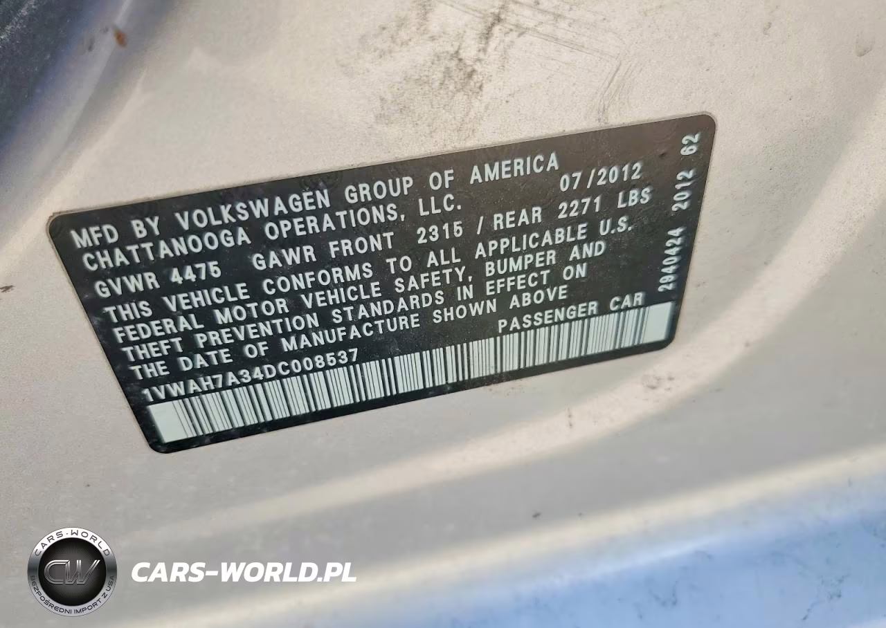 2013 Volkswagen Passat S VIN:1VWAH7A34DC008537 - 13