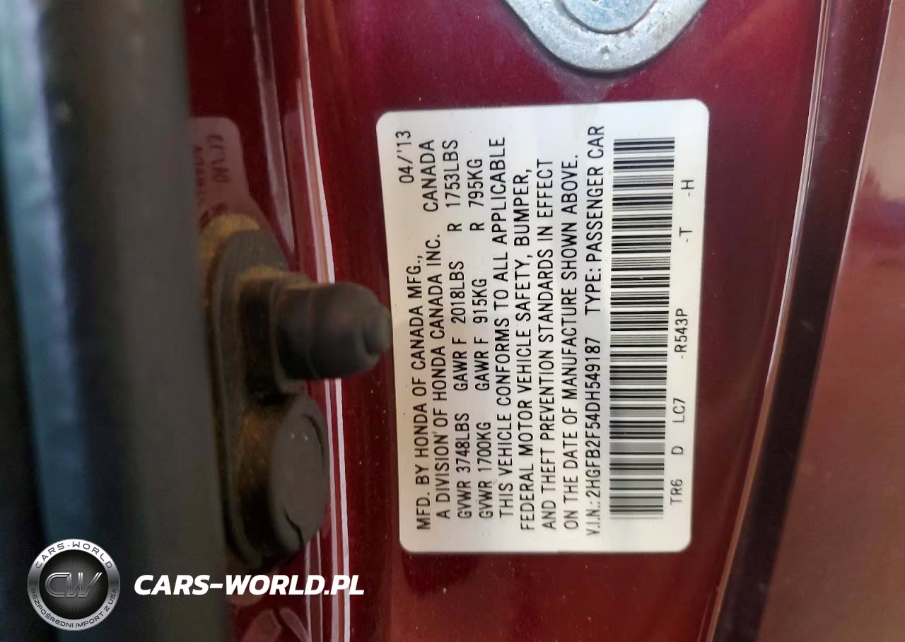 2013 Honda Civic Lx VIN:2HGFB2F54DH549187 - 12