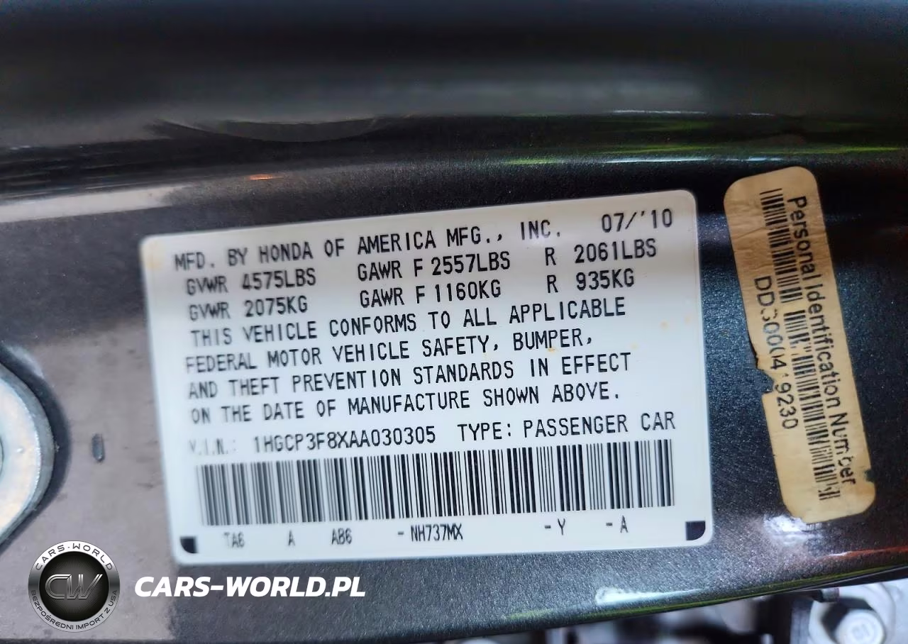 2010 Honda Accord Exl VIN:1HGCP3F8XAA030305 - 13