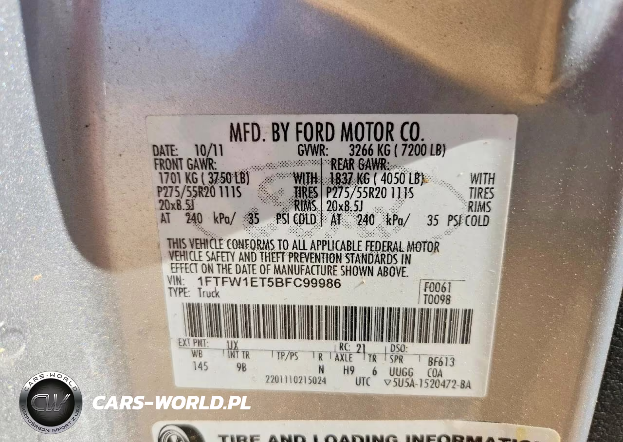 2011 Ford F150 Supercrew VIN:1FTFW1ET5BFC99986 - 12