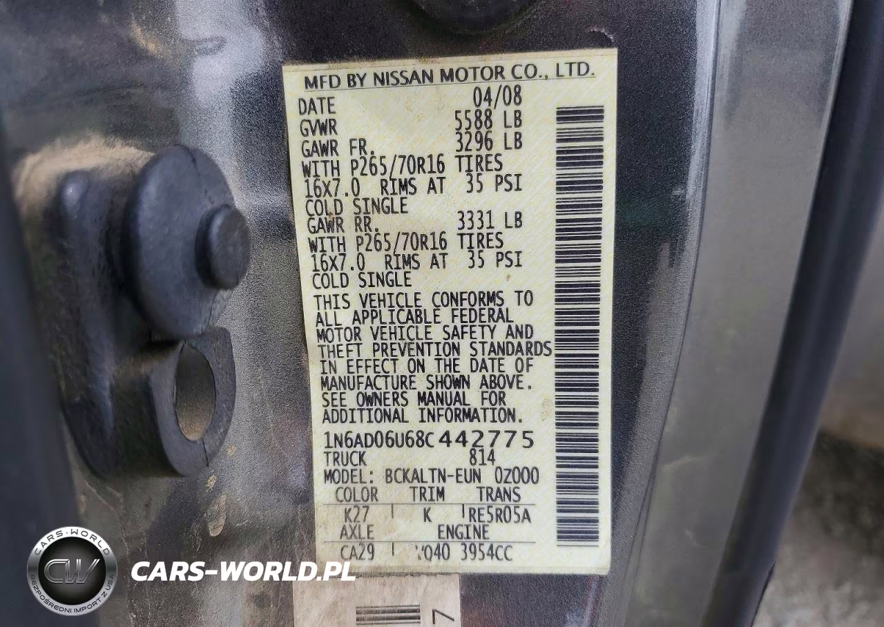 2008 Nissan Frontier Se V6 VIN:1N6AD06U68C442775 - 13