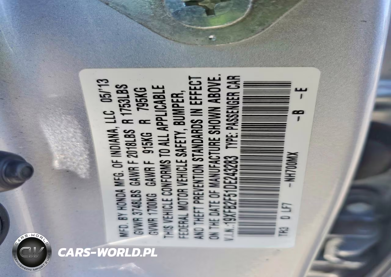2013 Honda Civic Lx VIN:19XFB2F51DE243283 - 12