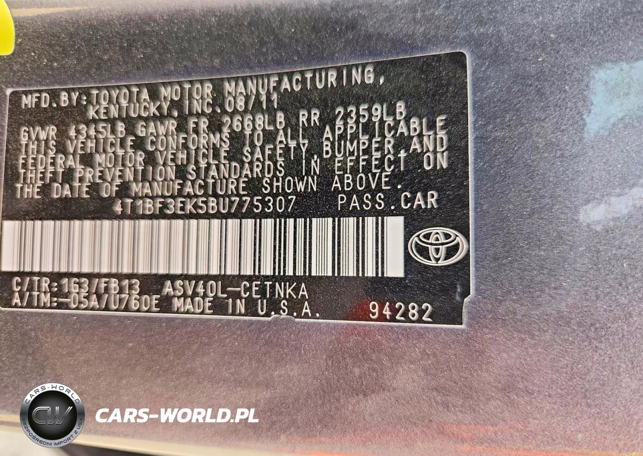 2011 Toyota Camry Le VIN:4T1BF3EK5BU775307 - 12