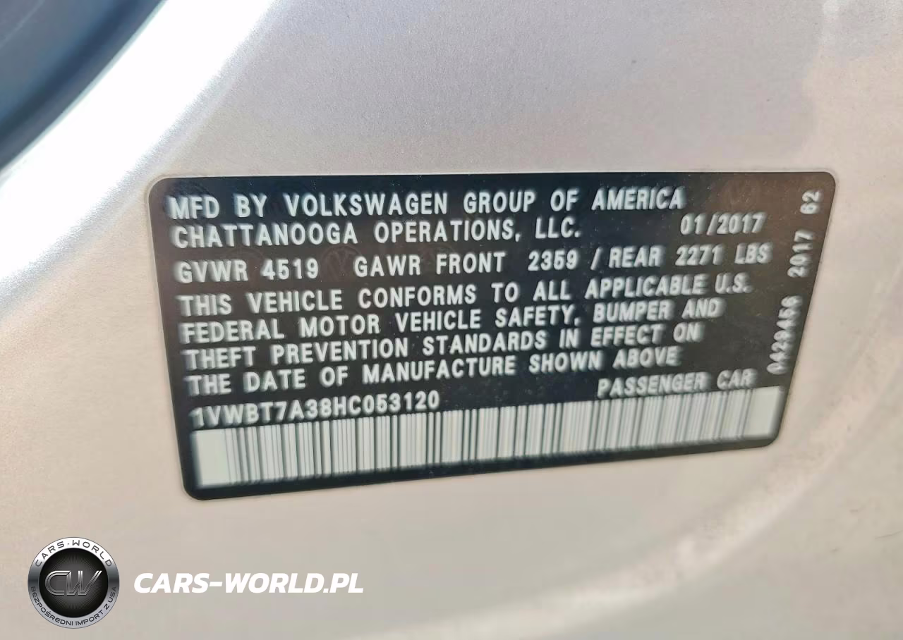 2017 Volkswagen Passat VIN:1VWBT7A38HC053120 - 13