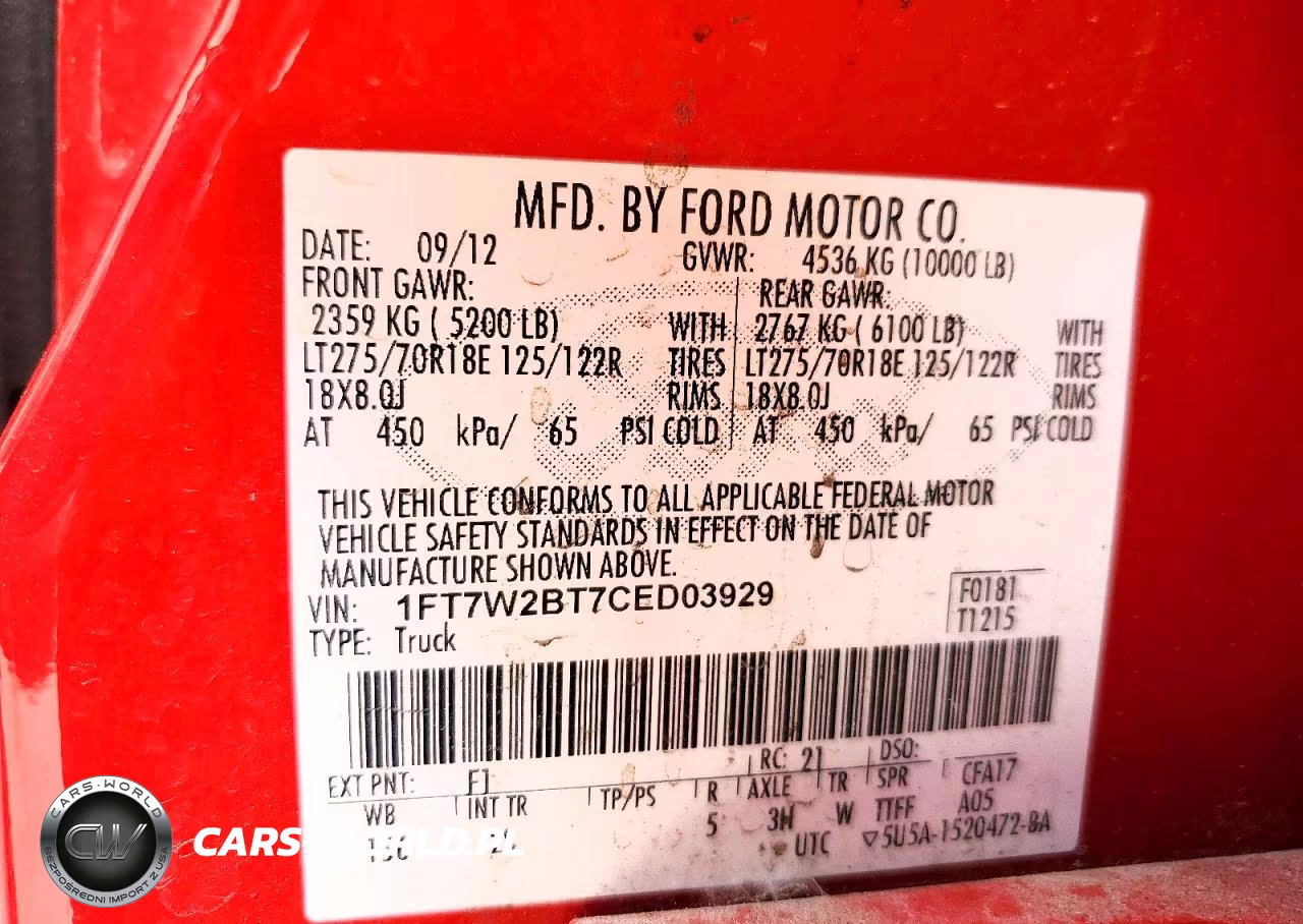 2012 Ford F250 Super Duty VIN:1FT7W2BT7CED03929 - 12