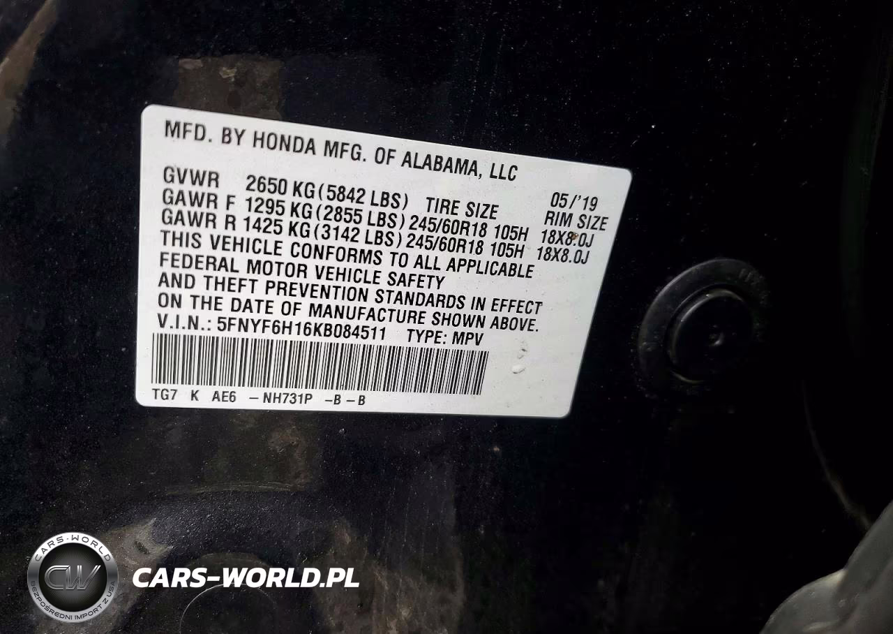 2019 Honda Pilot Lx VIN:5FNYF6H16KB084511 - 13