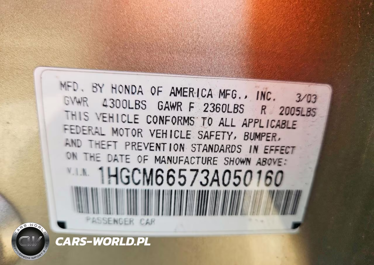 2003 Honda Accord Ex VIN:1HGCM66573A050160 - 12