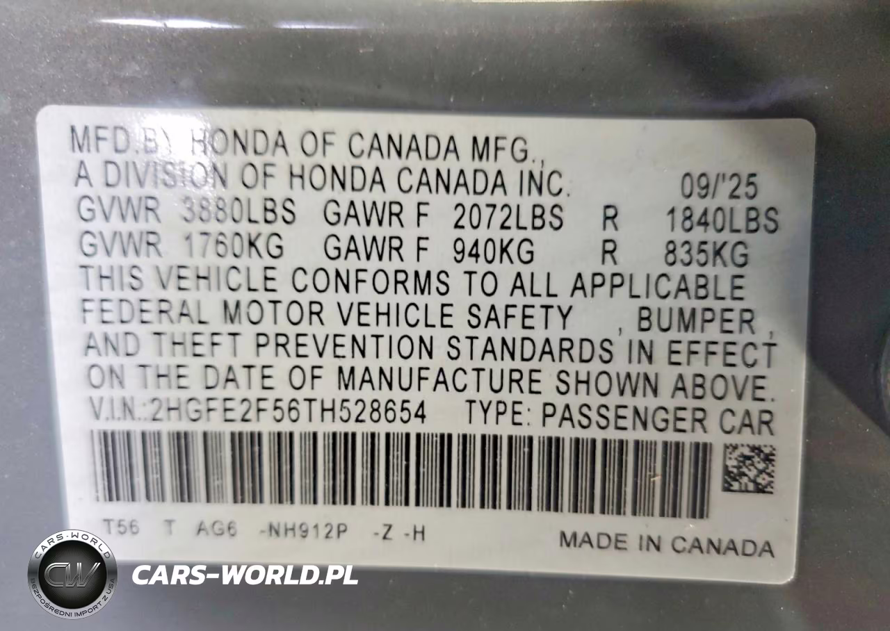 2026 Honda Civic Sport VIN:2HGFE2F56TH528654 - 12