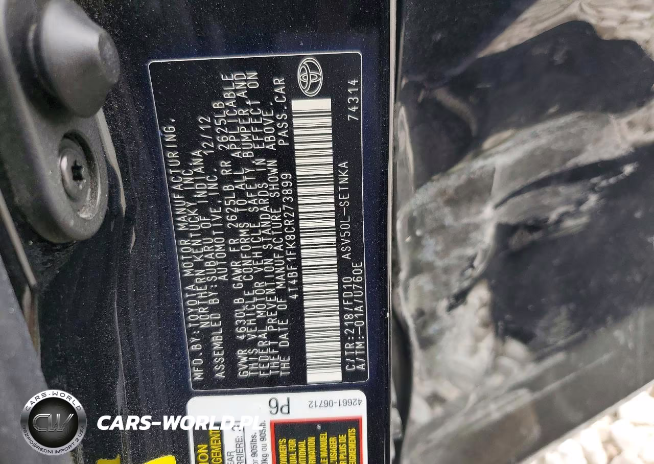 2012 Toyota Camry VIN:4T4BF1FK8CR273899 - 13