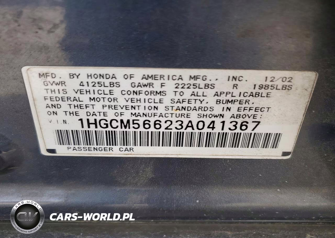 2003 Honda Accord Ex VIN:1HGCM56623A041367 - 12