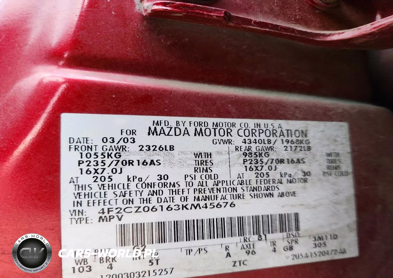 2003 Mazda Tribute Es VIN:4F2CZ06163KM45676 - 13
