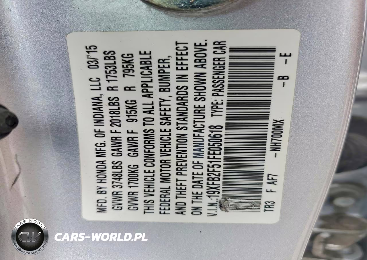 2015 Honda Civic Lx VIN:19XFB2F51FE050618 - 12
