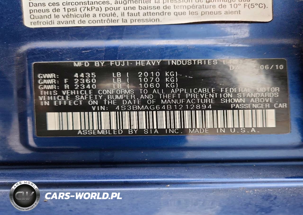 2011 Subaru Legacy 2.5I Premium VIN:4S3BMAG64B1212894 - 12