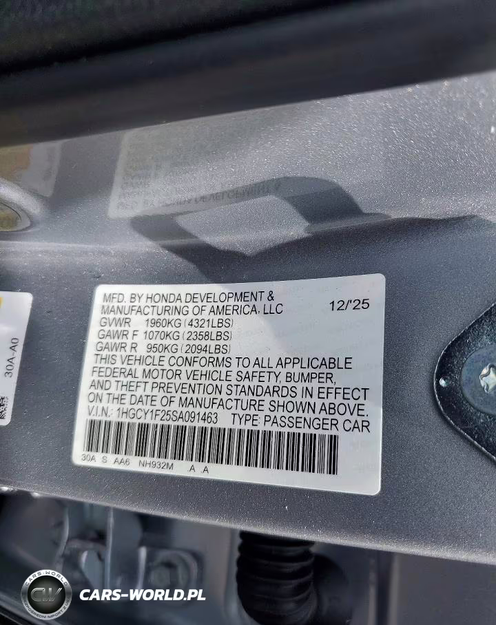 2025 Honda Accord Lx VIN:1HGCY1F25SA091463 - 12