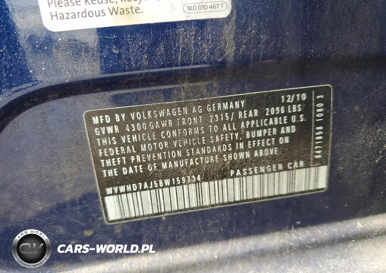 2011 Volkswagen Gti VIN:WVWHD7AJ5BW159734 - 12