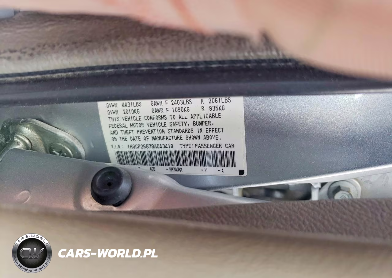 2008 Honda Accord Exl VIN:1HGCP26878A043419 - 12