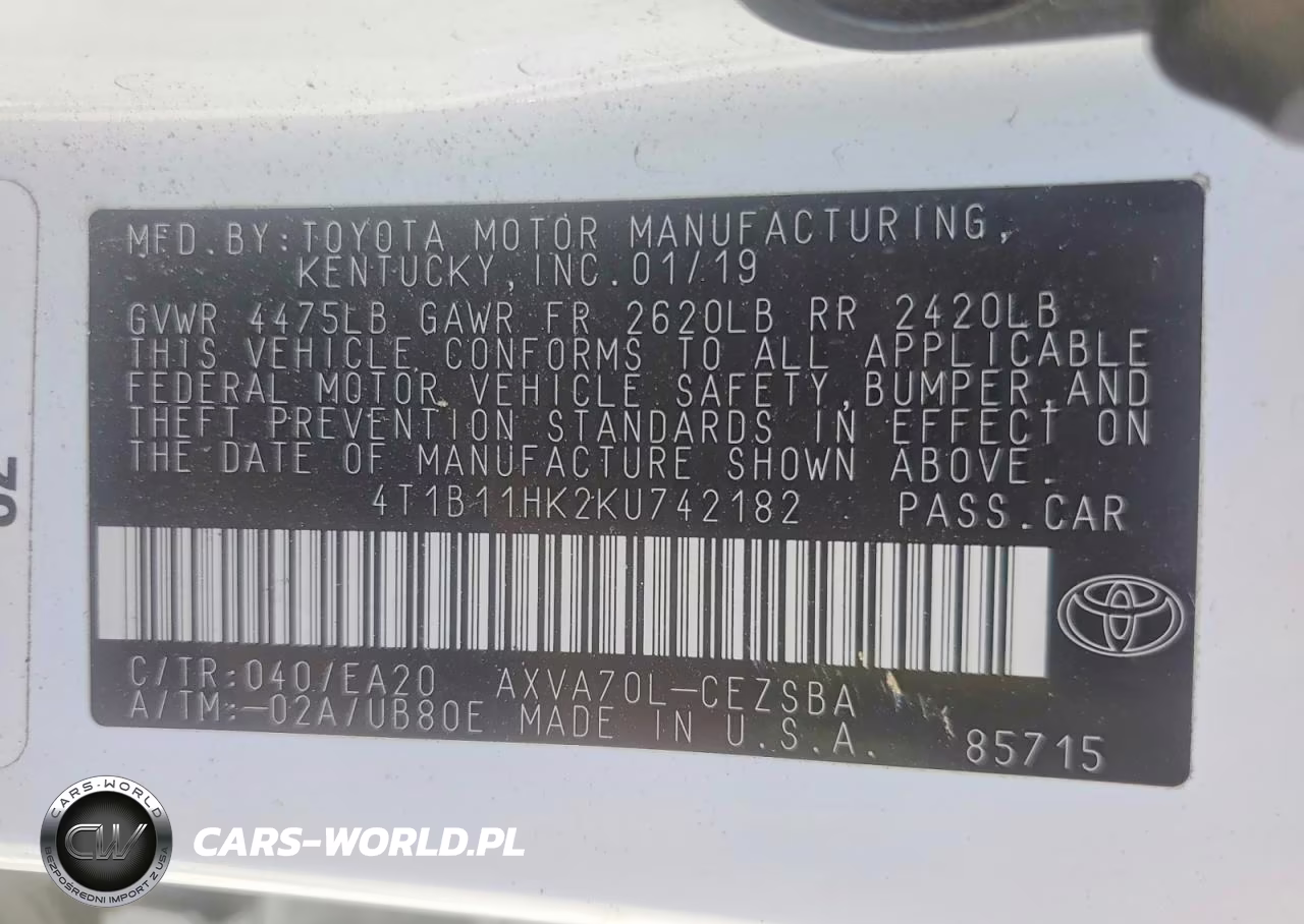 2019 Toyota Camry Se VIN:4T1B11HK2KU742182 - 12