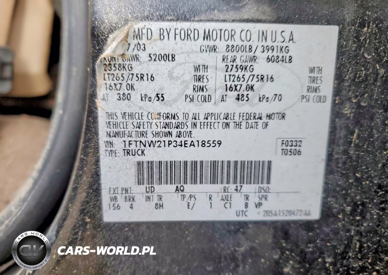 2004 Ford F250 Super Duty VIN:1FTNW21P34EA18559 - 12