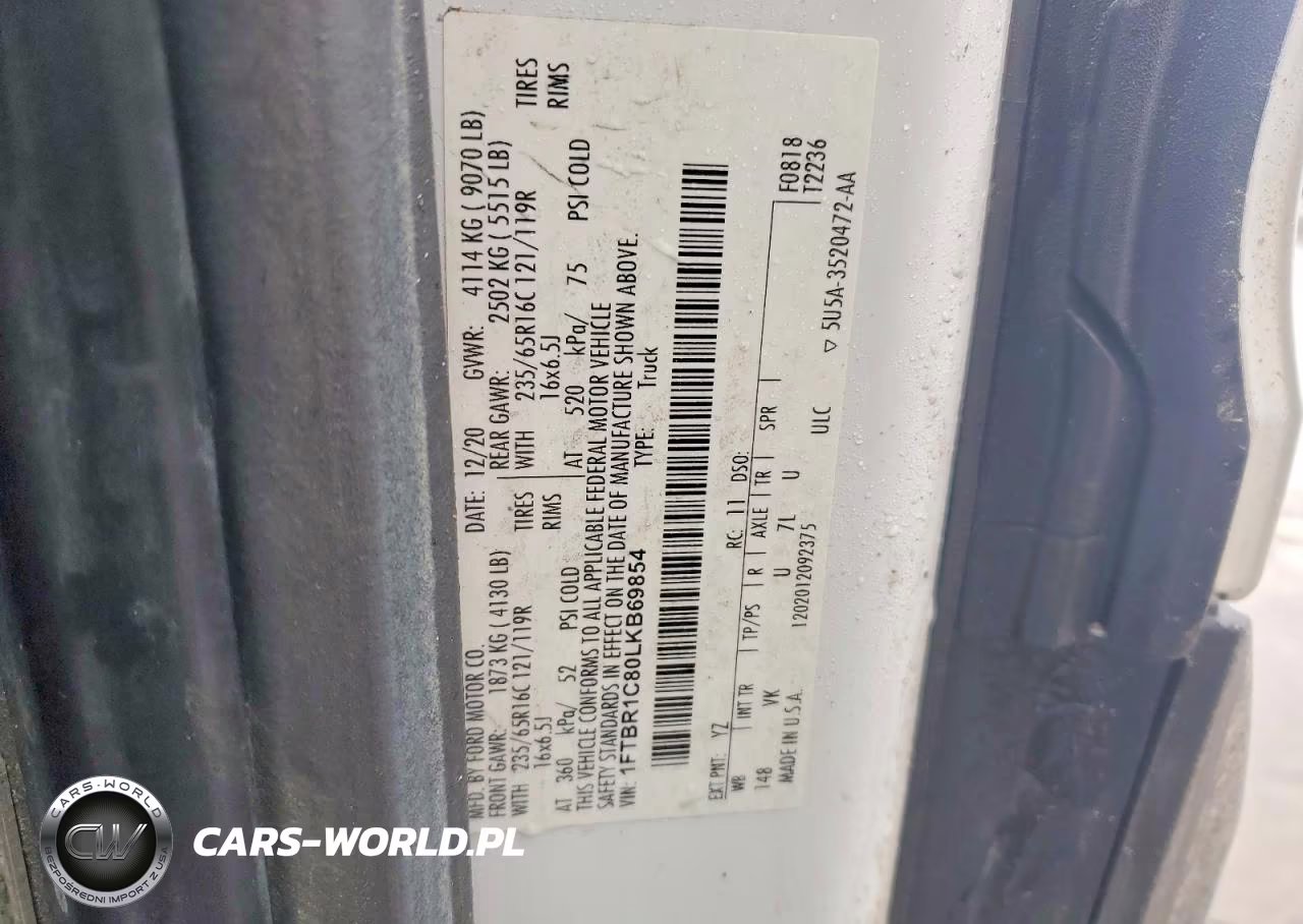 2020 Ford Transit T-250 VIN:1FTBR1C80LKB69854 - 13