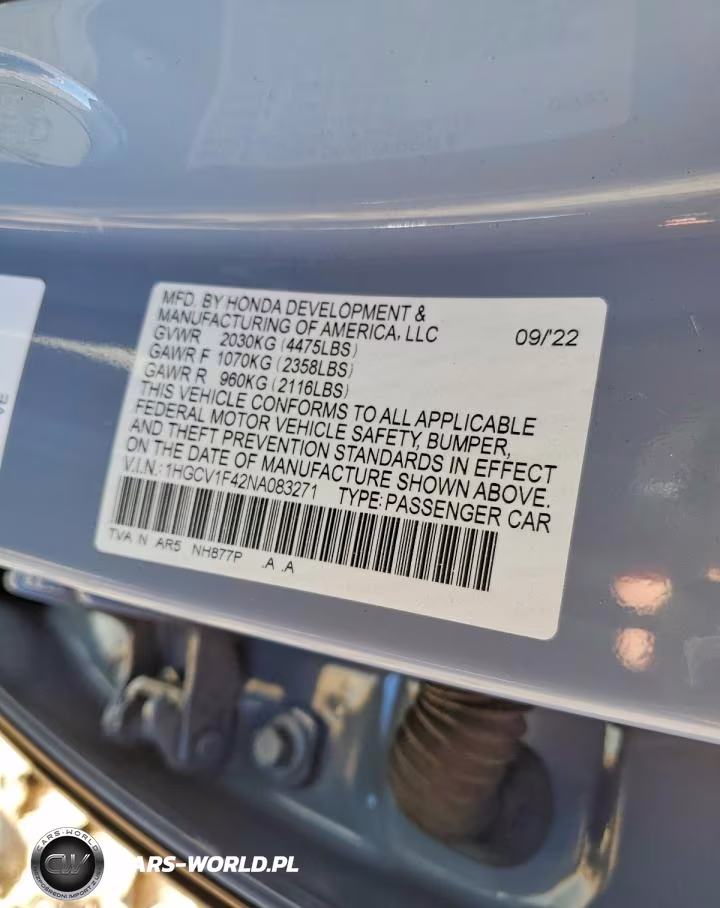 2022 Honda Accord Sport Se VIN:1HGCV1F42NA083271 - 12