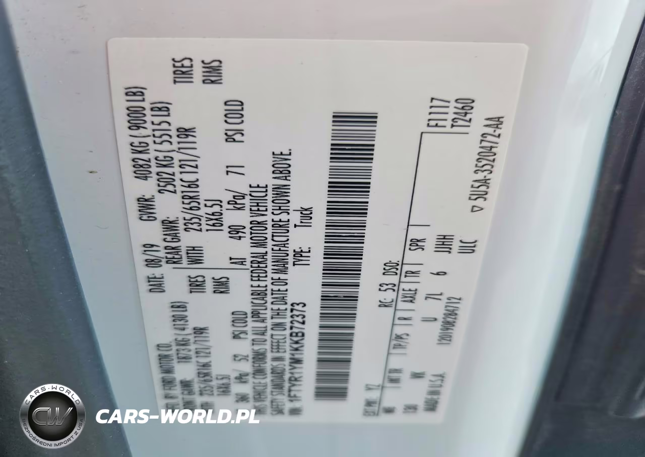 2019 Ford Transit T-250 VIN:1FTYR1YM1KKB72373 - 12