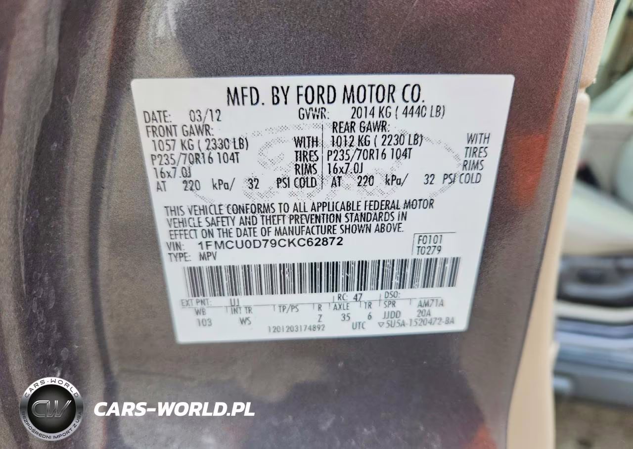 2012 Ford Escape Xlt VIN:1FMCU0D79CKC62872 - 13