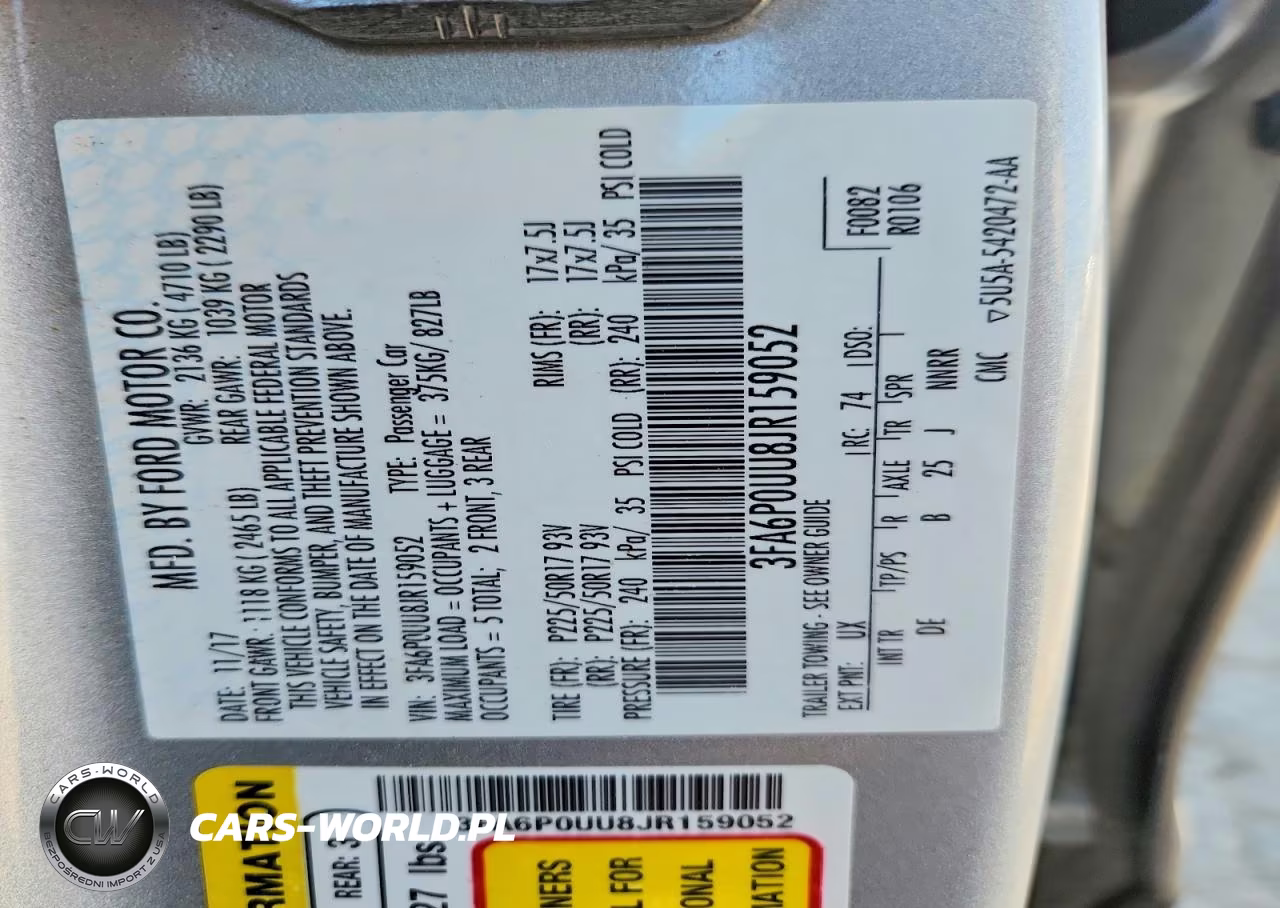 2018 Ford Fusion S Hybrid VIN:3FA6P0UU8JR159052 - 12