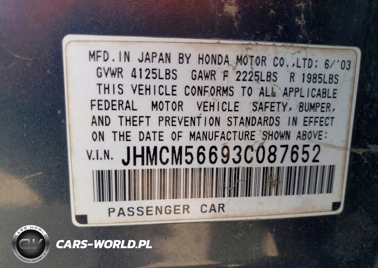 2003 Honda Accord Ex VIN:JHMCM56693C087652 - 12