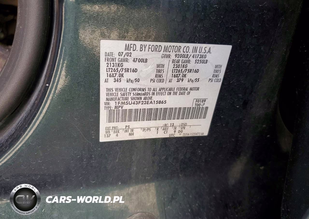 2003 Ford Excursion Limited VIN:1FMSU43F23EA15865 - 12