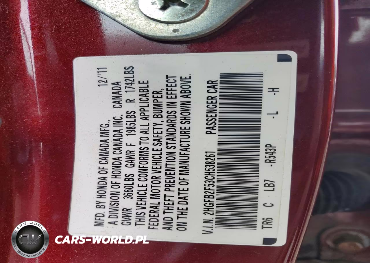 2012 Honda Civic Lx VIN:2HGFB2F53CH538261 - 12