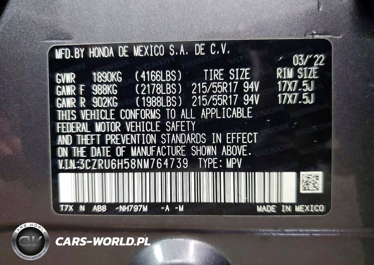 2022 Honda Hr-V Ex VIN:3CZRU6H58NM764739 - 13