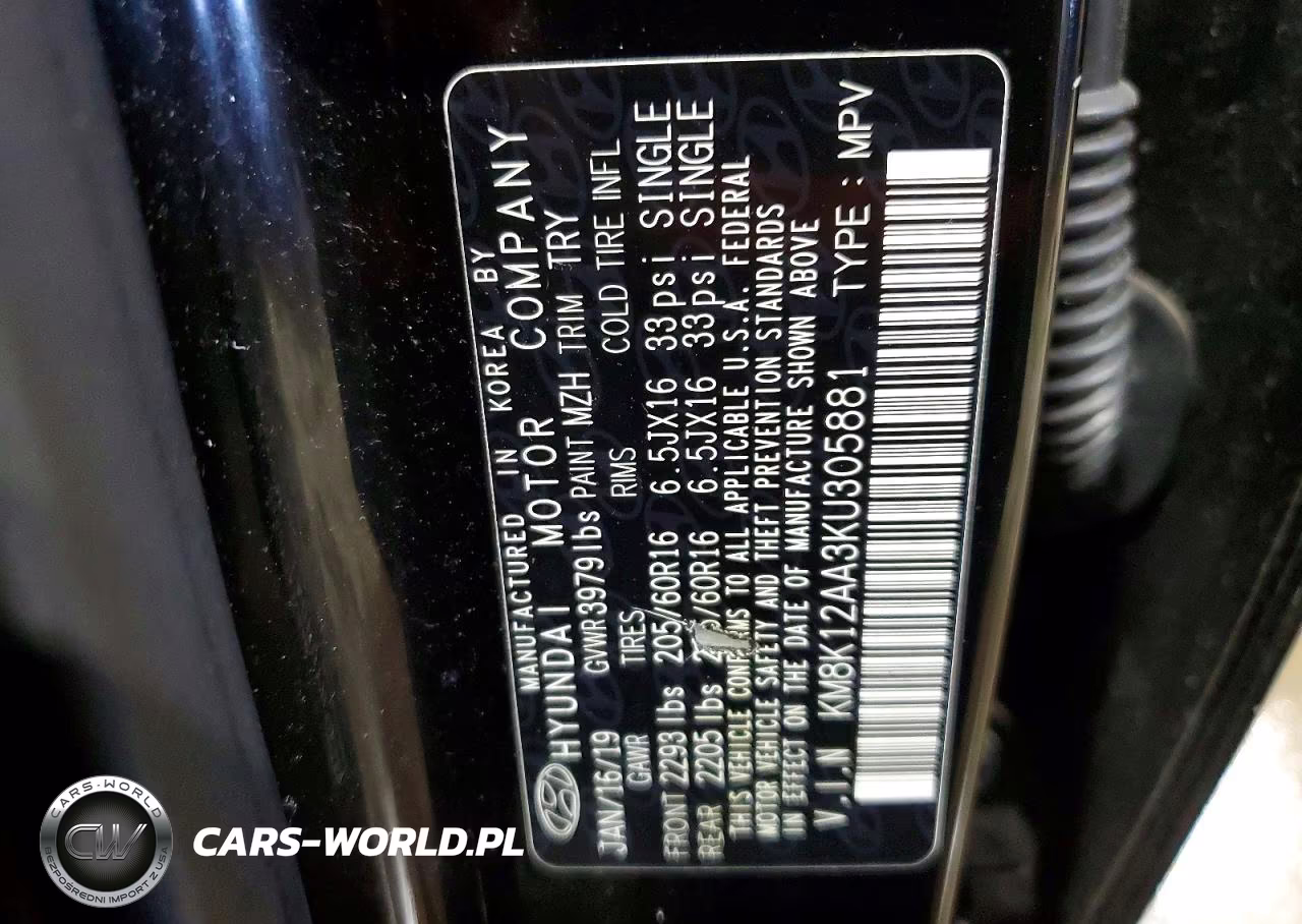 2019 Hyundai Kona Se VIN:KM8K12AA3KU305881 - 14