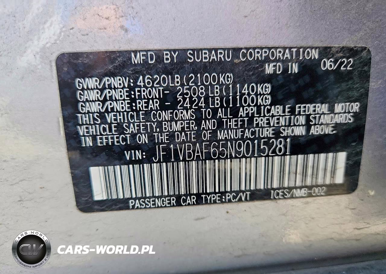 2022 Subaru Wrx Premium VIN:JF1VBAF65N9015281 - 12