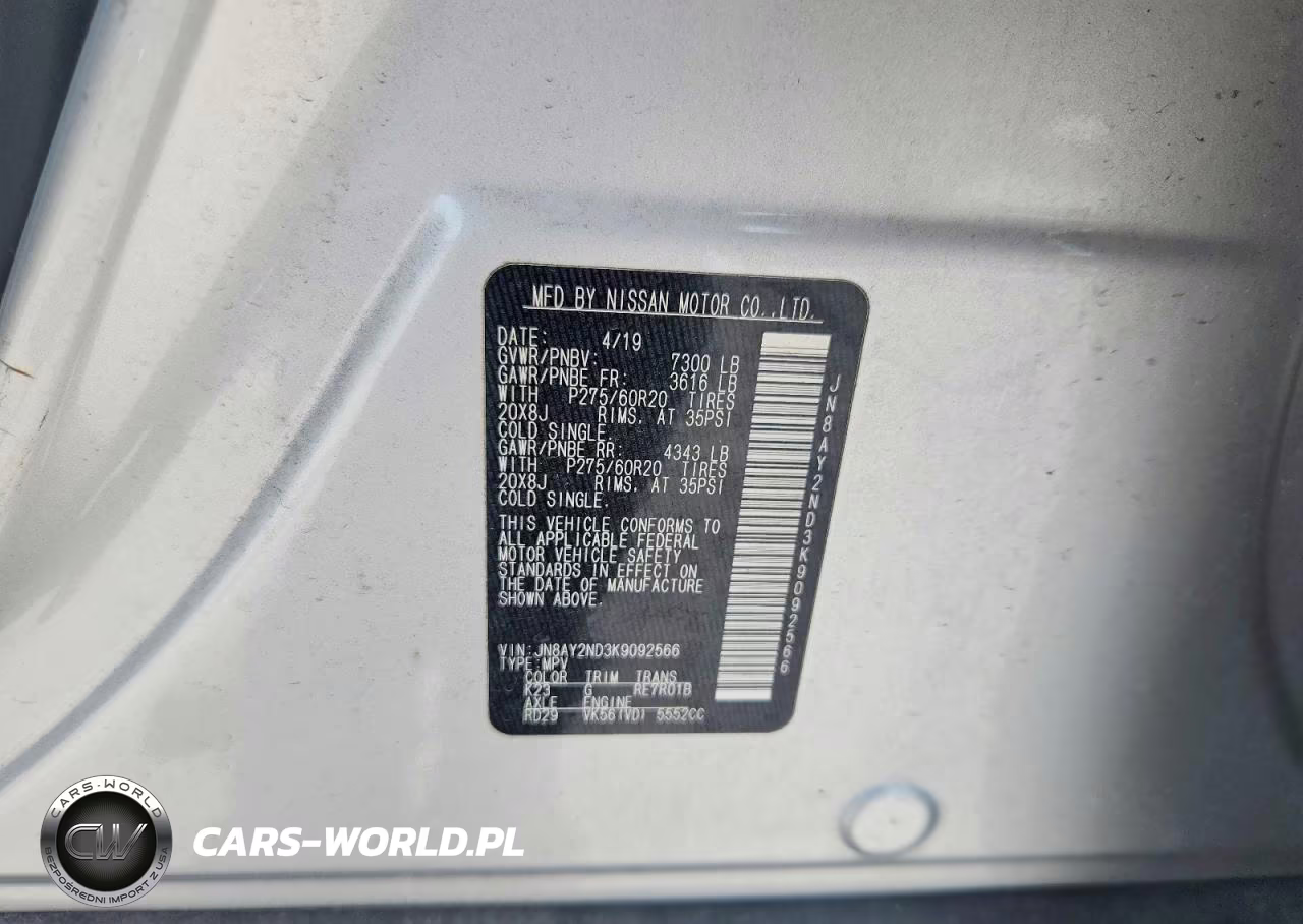 2019 Nissan Armada Sl VIN:JN8AY2ND3K9092566 - 13