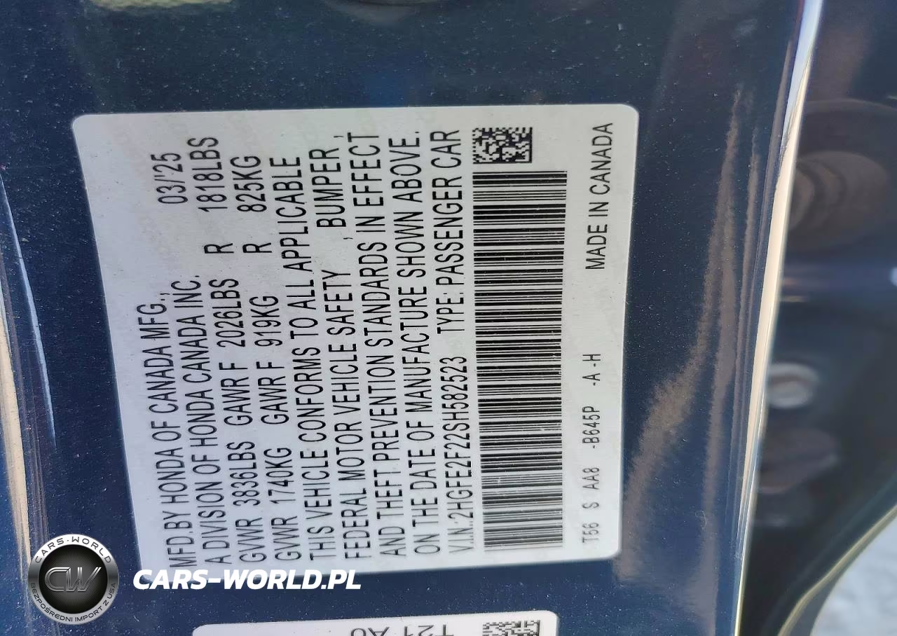 2025 Honda Civic Lx VIN:2HGFE2F22SH582523 - 12